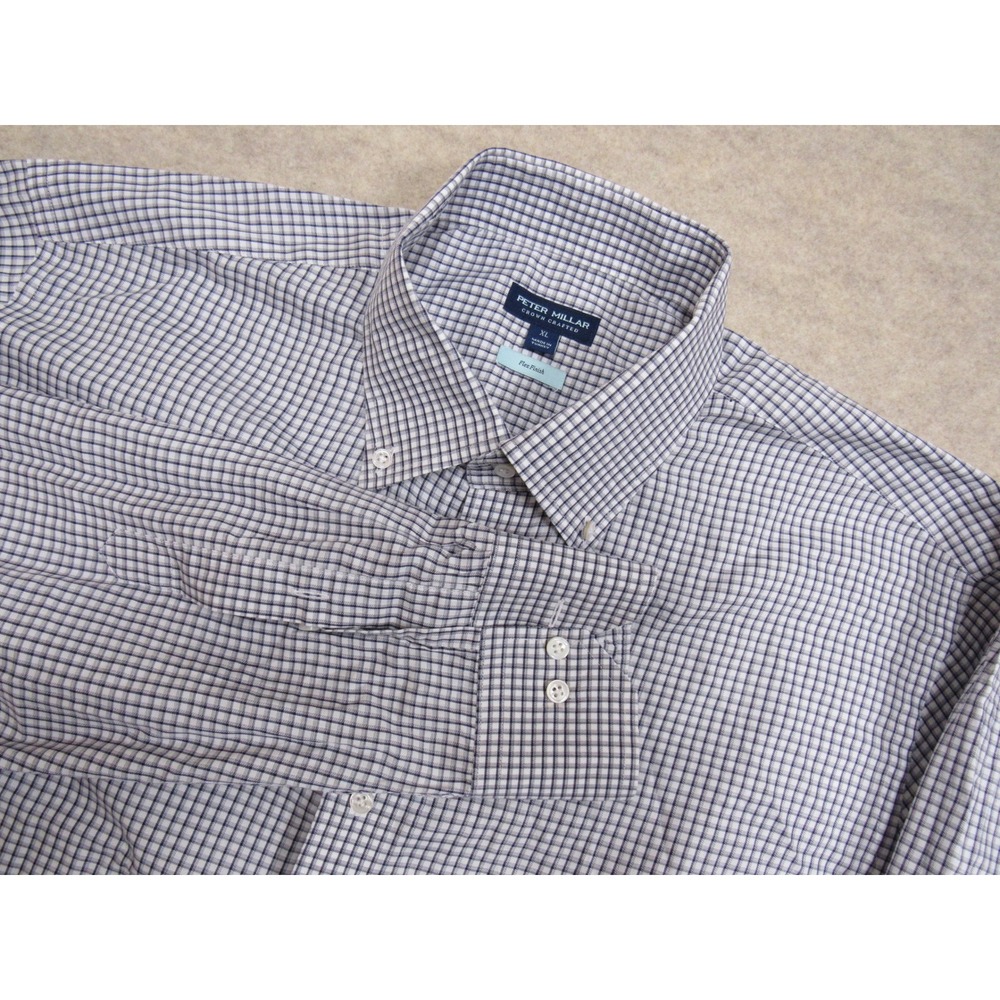 Peter Millar Crown Crafted Flex Finish Shirt XL Blue White Check MF24XW11LTD